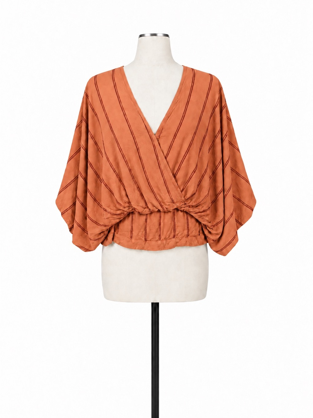 Free People Large Coral Stripe Surplice V-Neck Boho Blouse